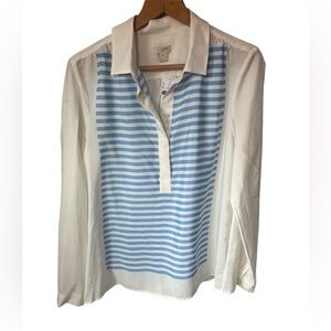NWT J. Crew Semi sheer striped blue/white blouse size Med. Preppy Coastal
